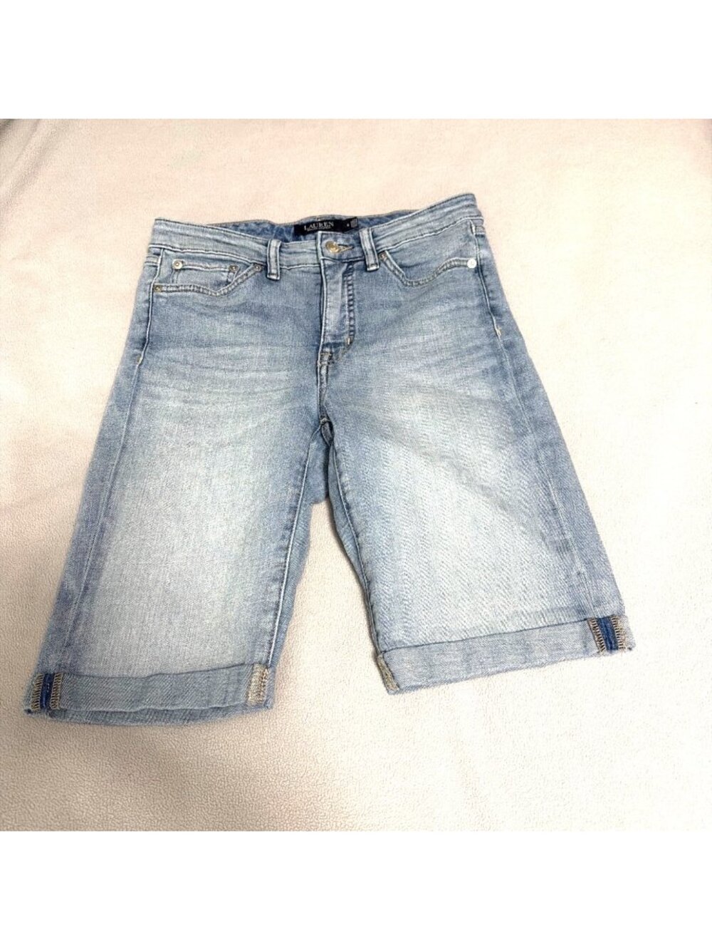 Lauren Ralph Lauren Womens Denim Bermuda Shorts Size 6 Light Wash Casual Style